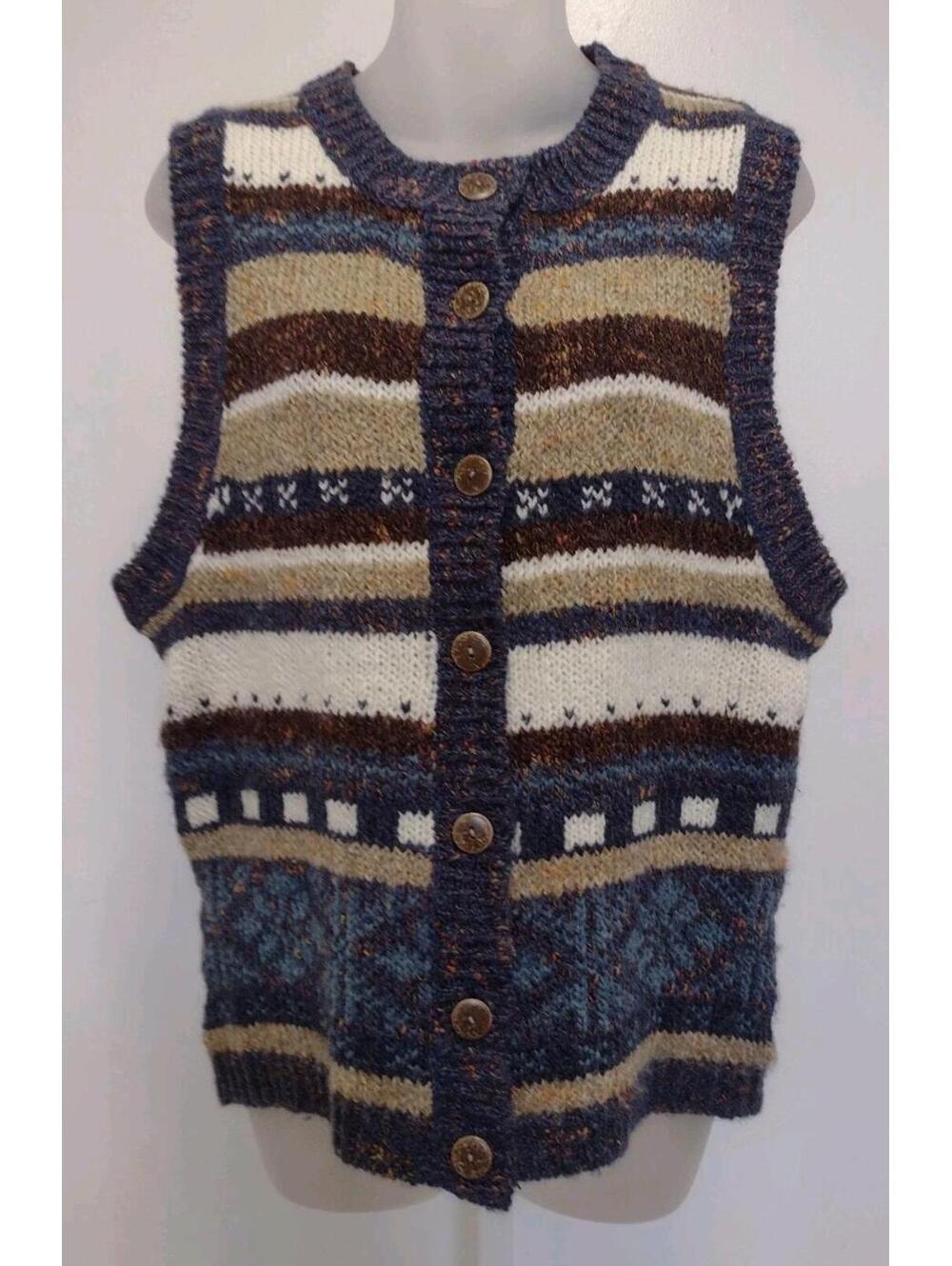 VTG St Johns Bay Wool Sweater Vest Geometric Knit Taiwan M